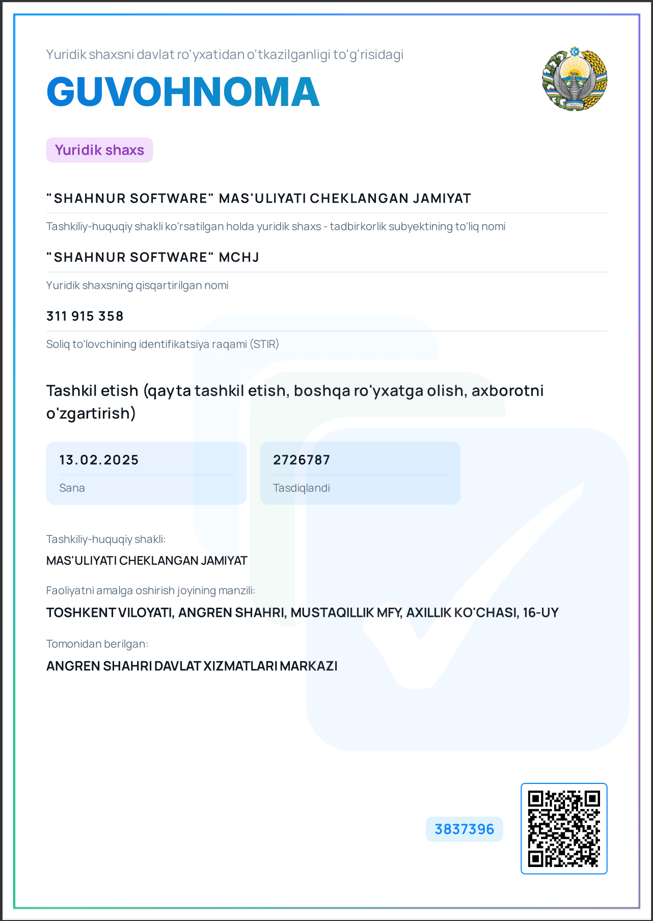 Devlet kayıt belgesi
